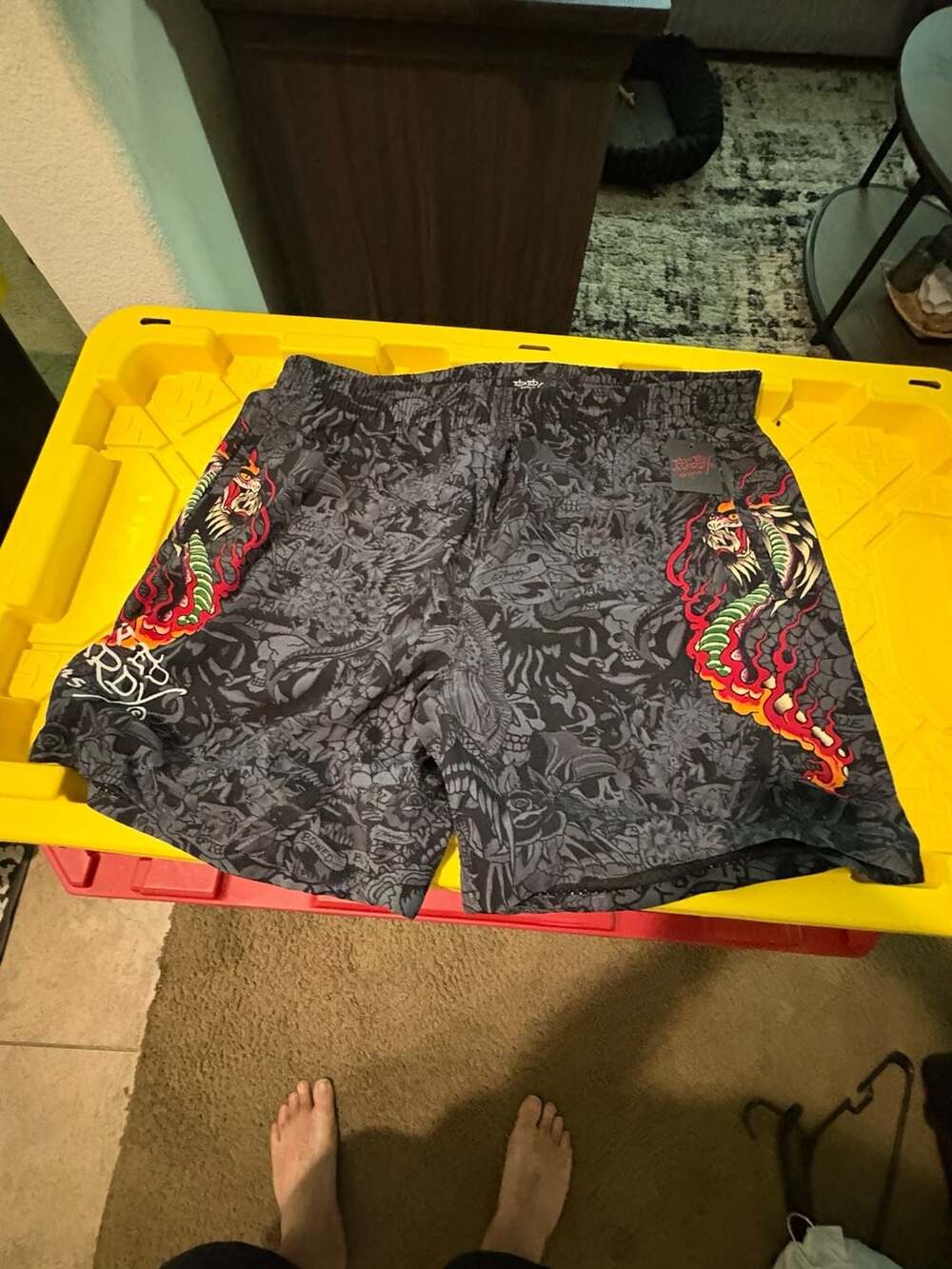 Ed Hardy Cobra Flame Tattoo Graphic Mesh Shorts
